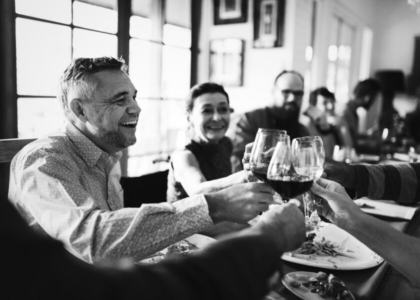 Group of diverse friends are celebrating together